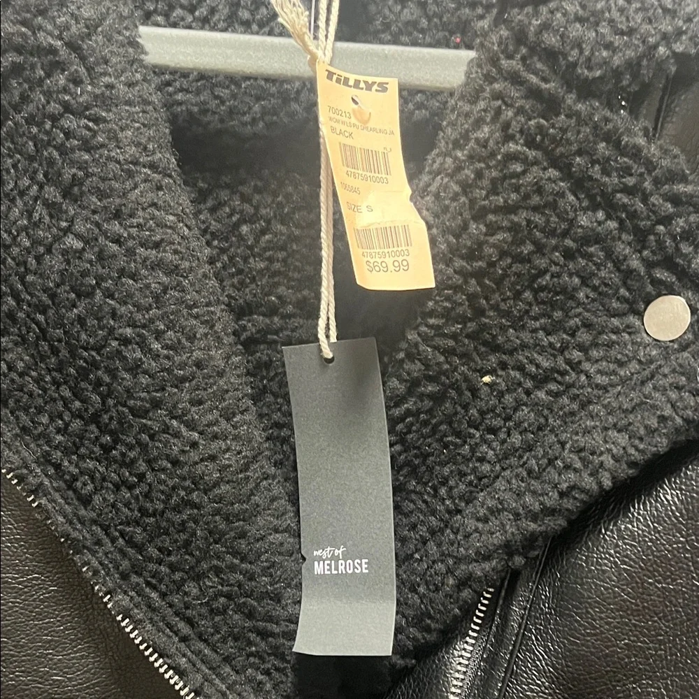 Black Faux Shearling Moto Biker Jacket Cropped Sherpa Lined - Picture 2 of 9